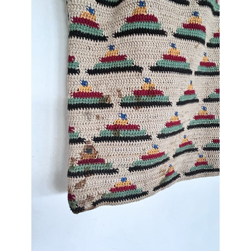 Vintage Tapestry Tight Knit Craft Bag Crochet Needlework Knitting Wood Handles - Picture 11 of 16